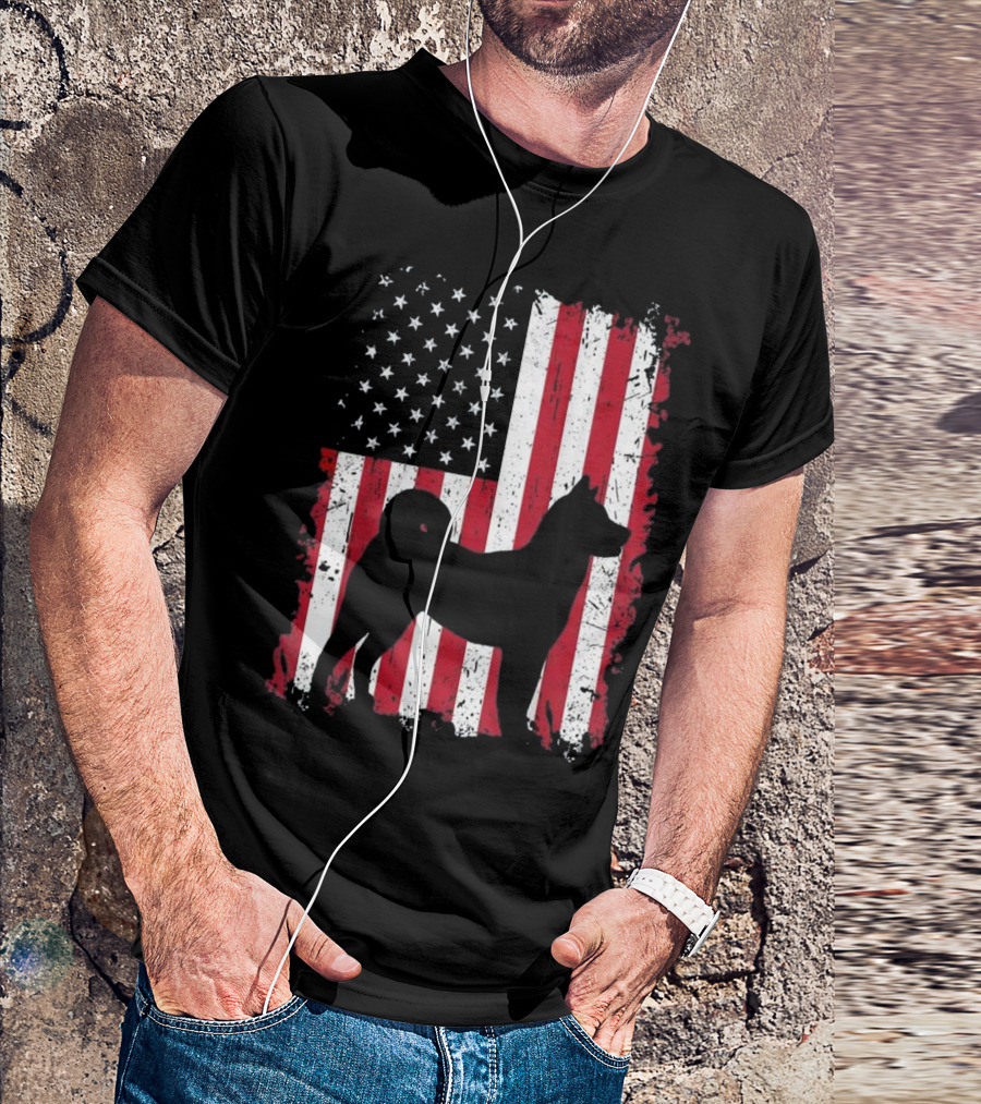 Akita Silhouette On American Flag Patriotic 4th Of July USA T-Shirt