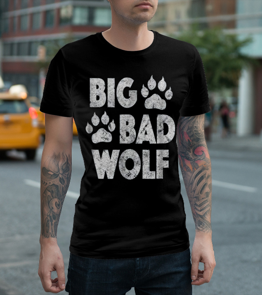 Big Bad Wolf Halloween Costume Paw Prints T-Shirt