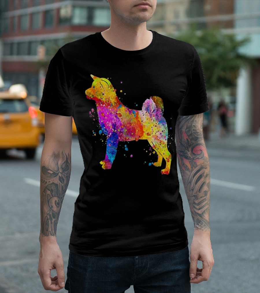 Watercolor Rainbow Akita Dog T-Shirt