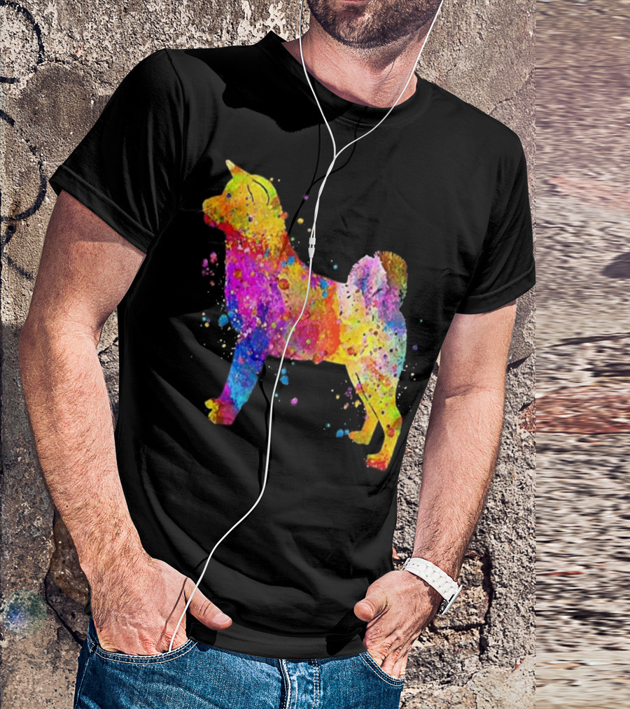 Watercolor Rainbow Akita Dog T-Shirt