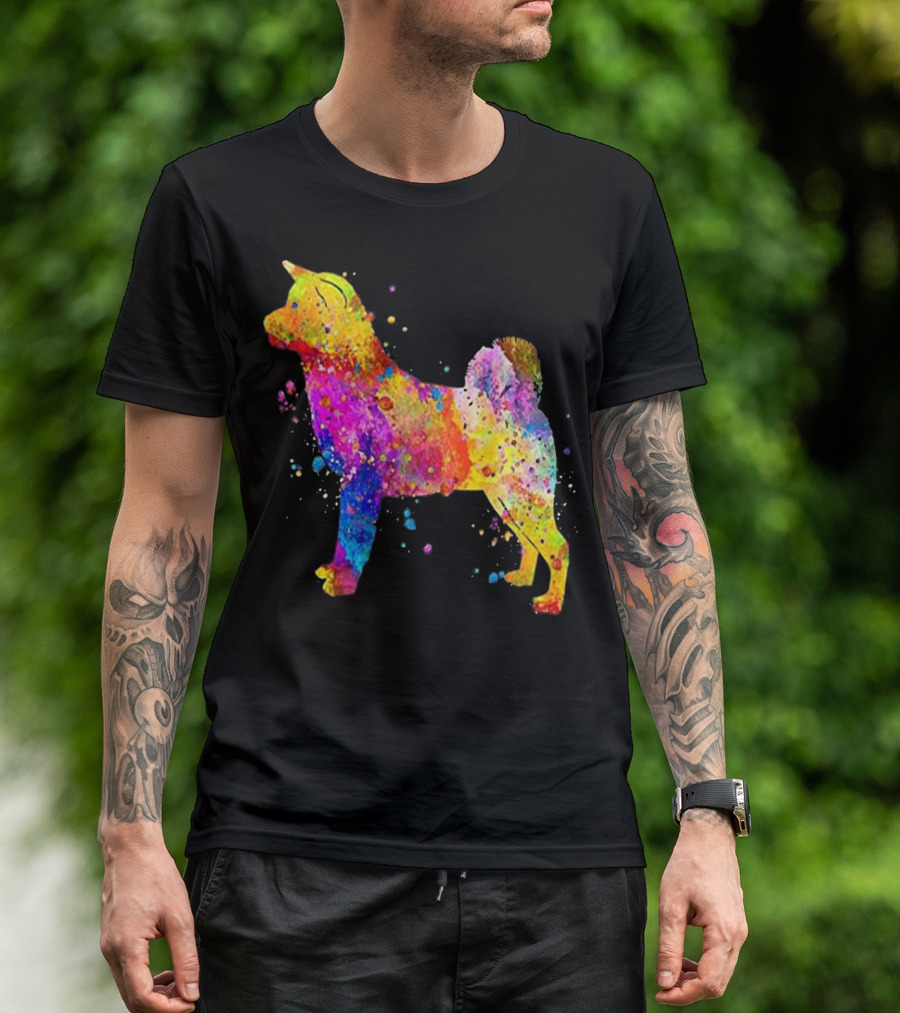 Watercolor Rainbow Akita Dog T-Shirt