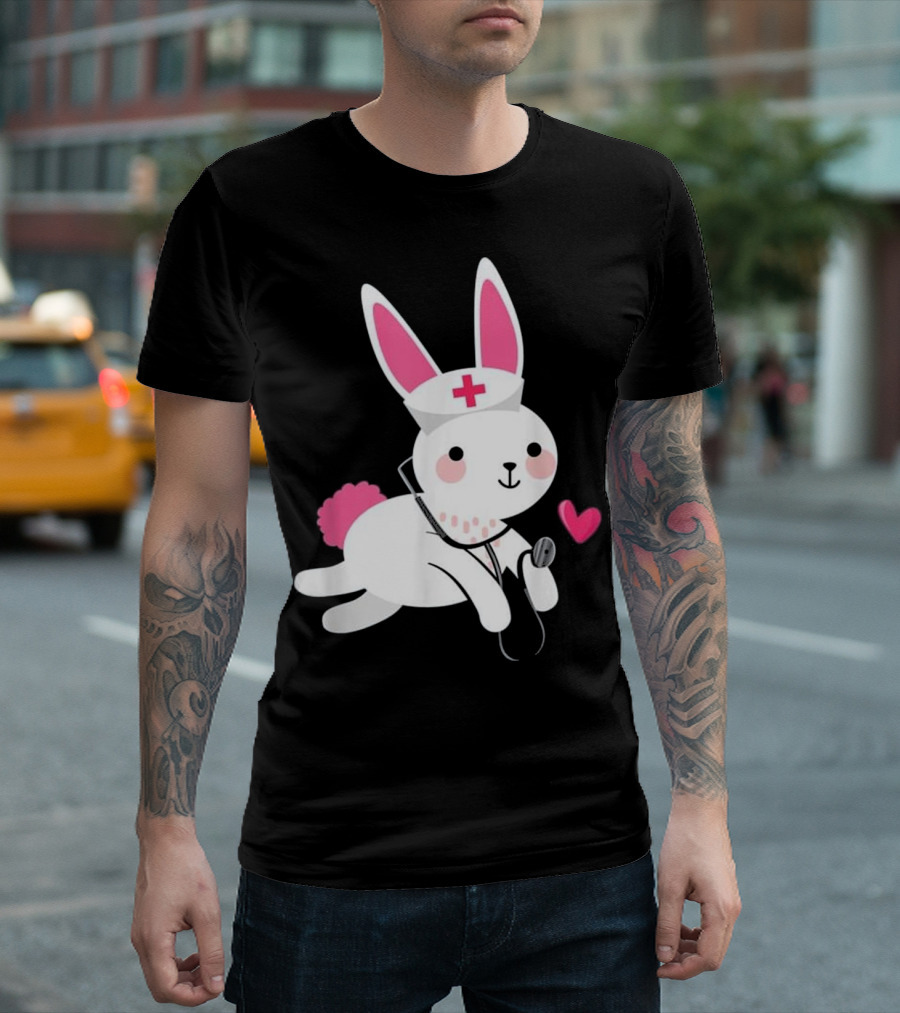 Easter Bunny Nurse With Stethoscope And Heart T-Shirt