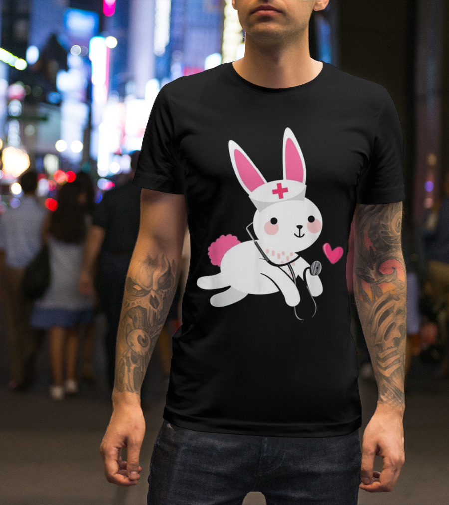 Easter Bunny Nurse With Stethoscope And Heart T-Shirt