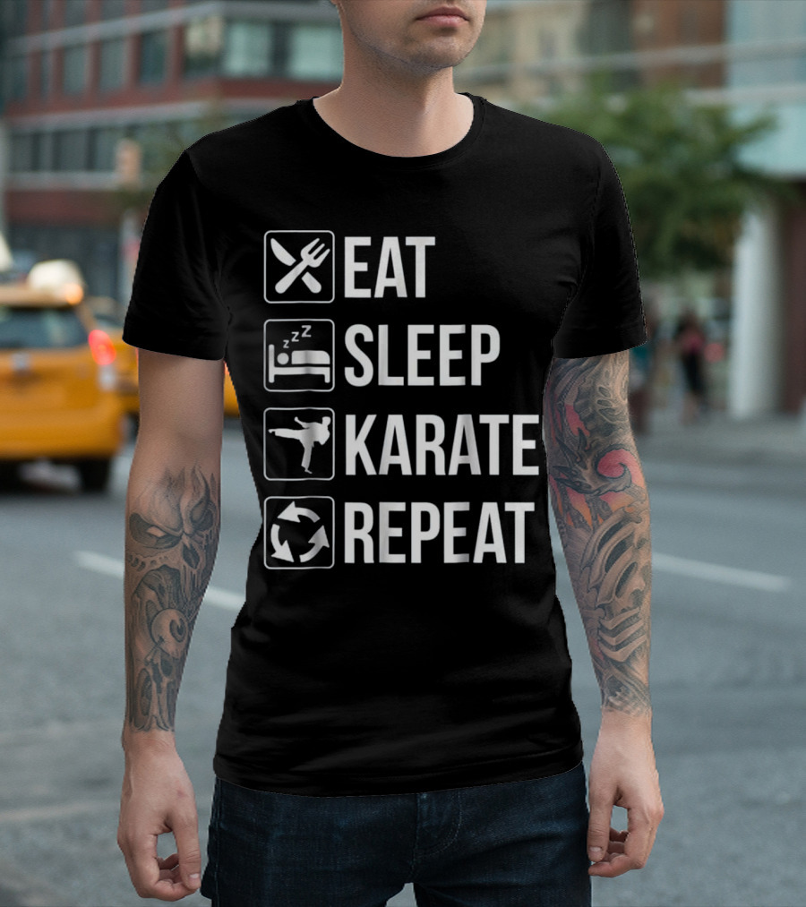 Funny Eat Sleep Karate Repeat Symbols T-Shirt