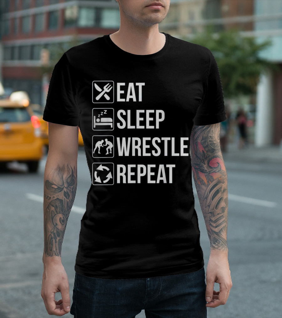 Eat Sleep Wrestle Repeat Funny Wrestl T-Shirt