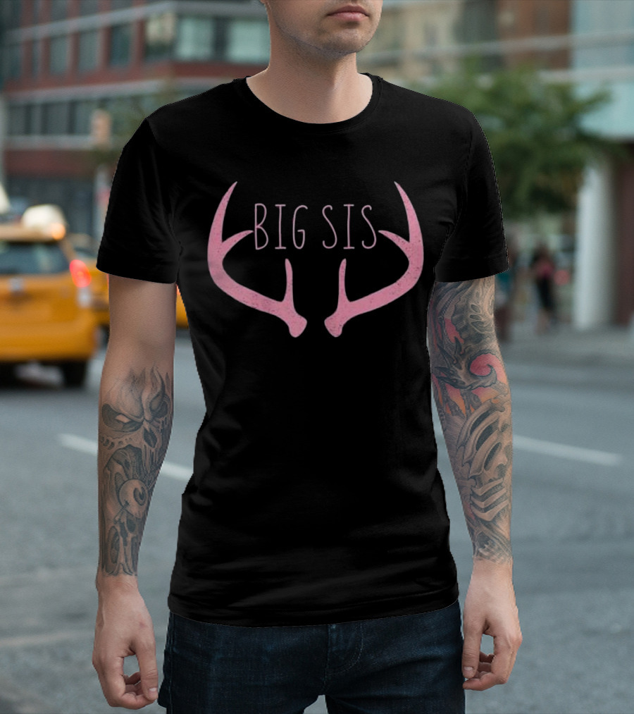 Big Sis Deer Antlers Pink T-Shirt