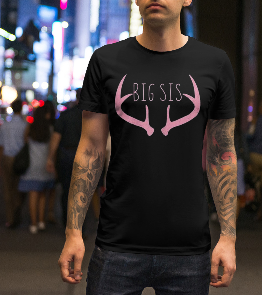 Big Sis Deer Antlers Pink T-Shirt