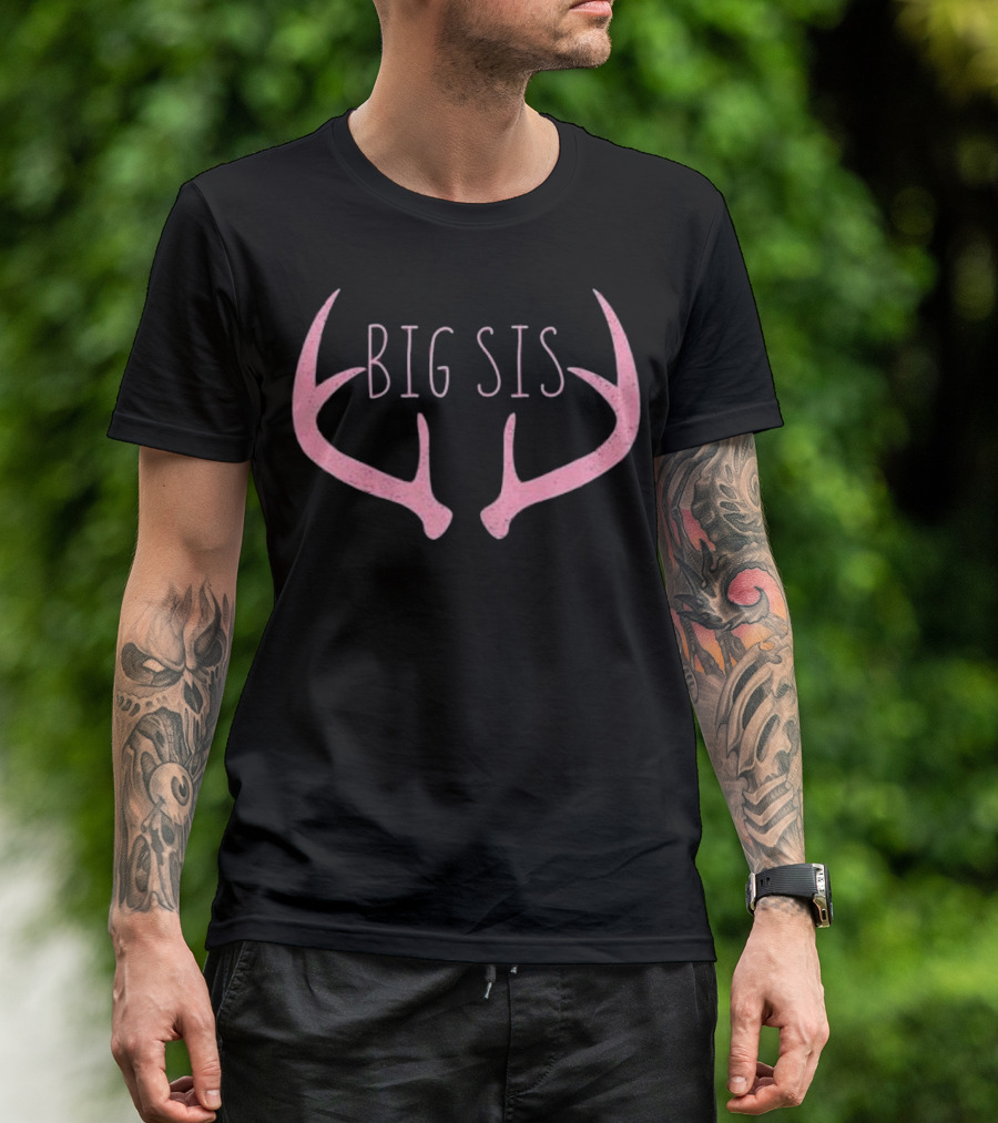 Big Sis Deer Antlers Pink T-Shirt