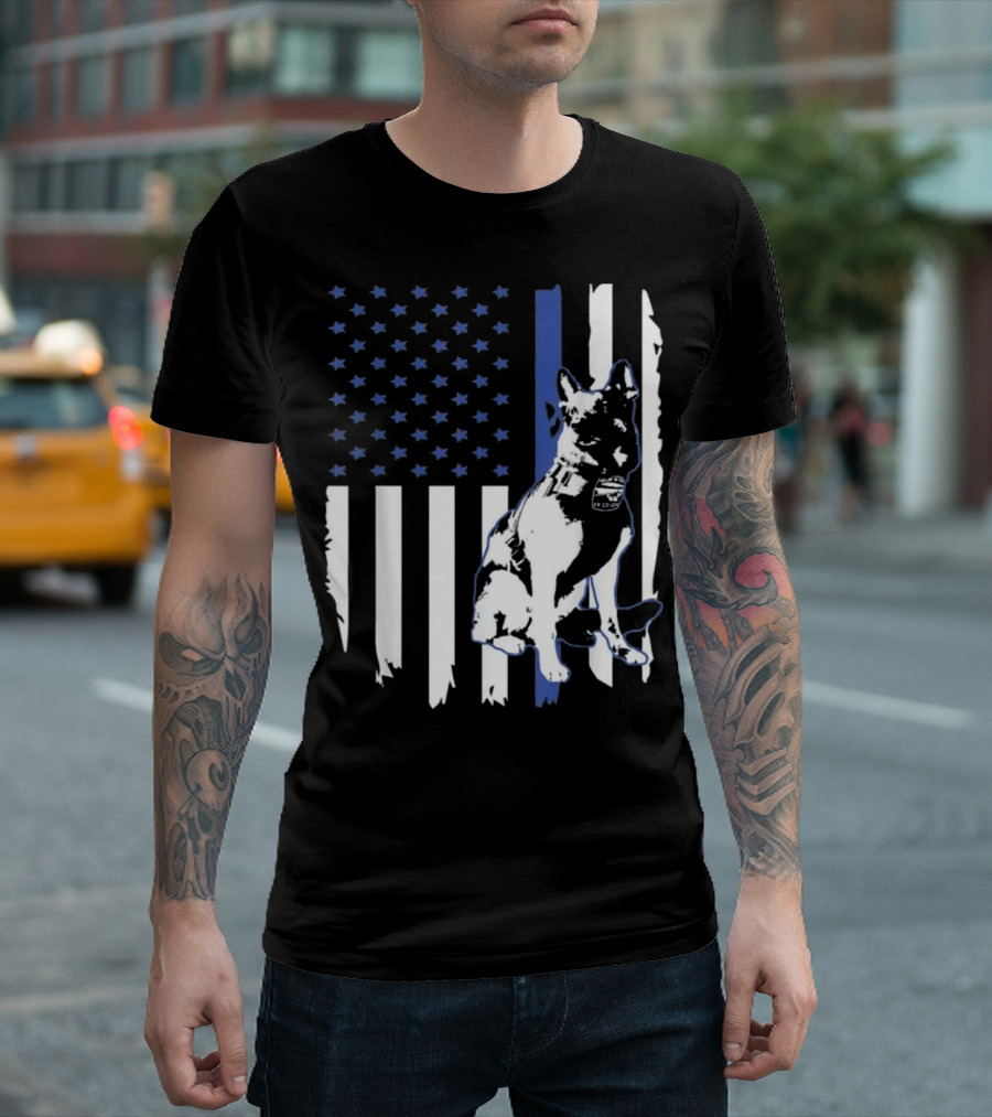 K 9 Hero German Shepherd Lover Police Dog Thin Blue Line Flag T-Shirt
