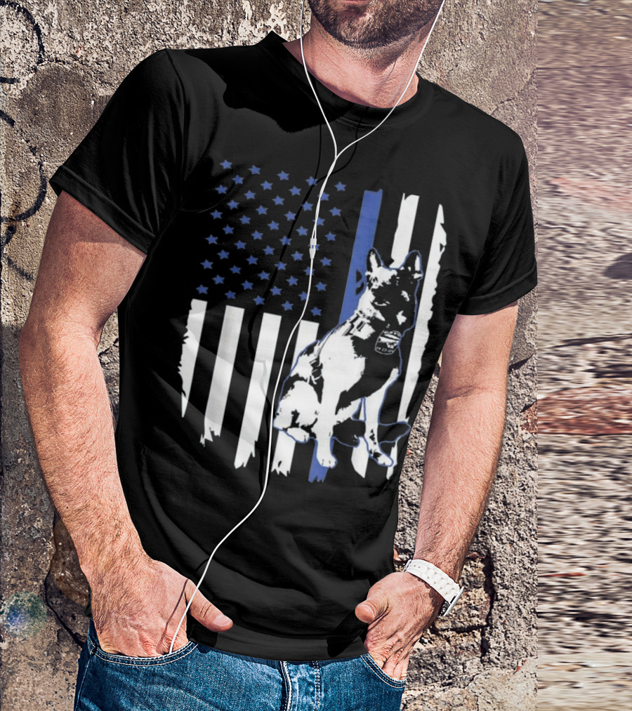 K 9 Hero German Shepherd Lover Police Dog Thin Blue Line Flag T-Shirt