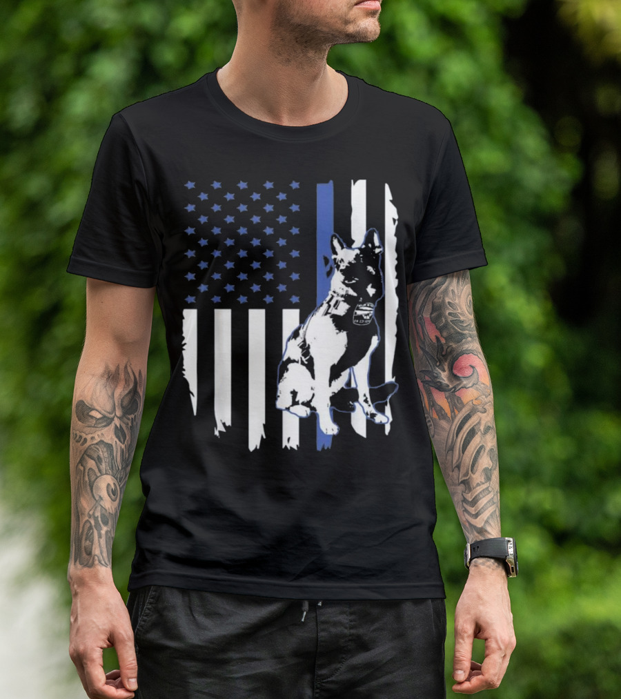 K 9 Hero German Shepherd Lover Police Dog Thin Blue Line Flag T-Shirt