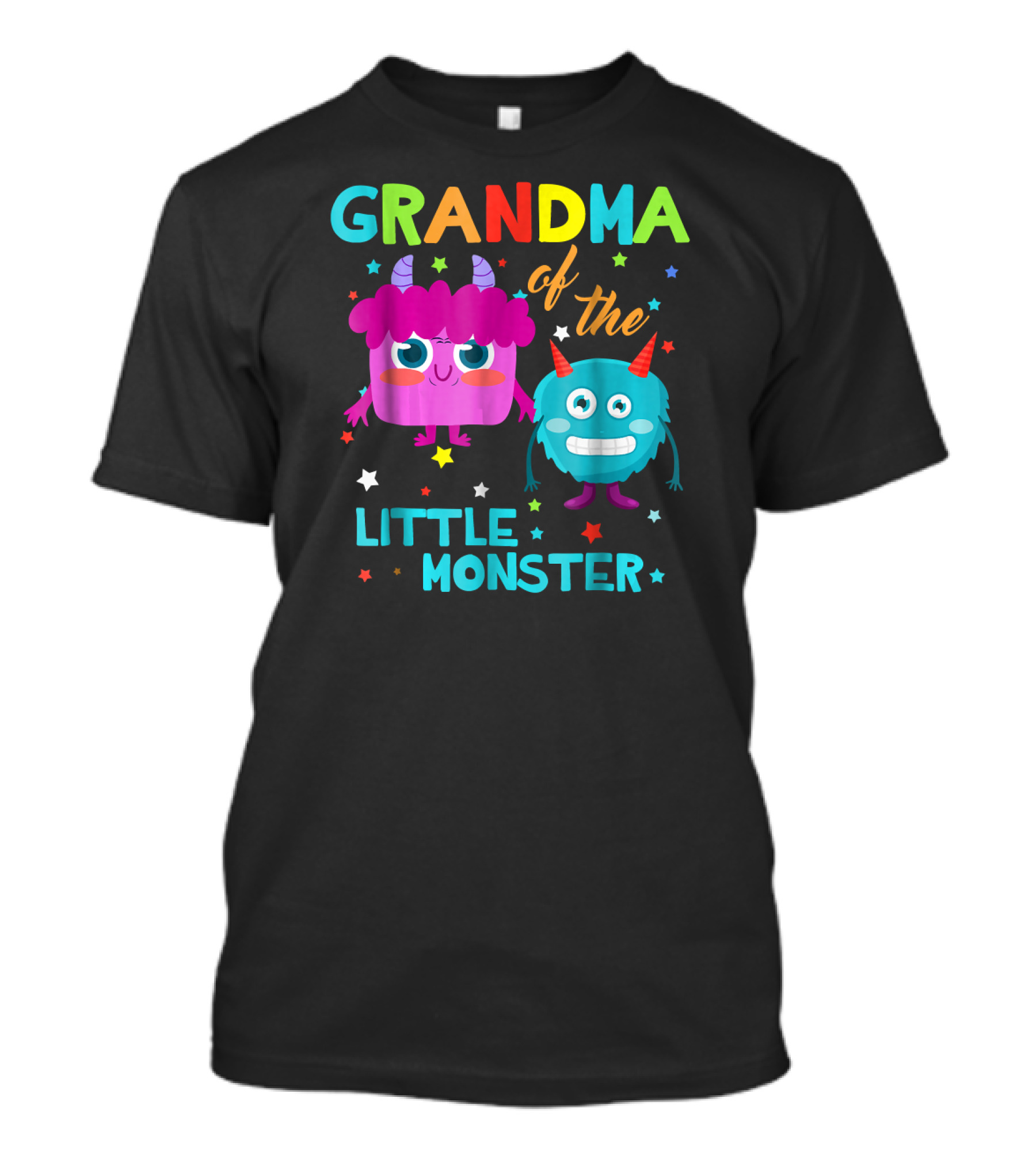 Grandma Of The Little Monster Birthday Family Colorful Starry Cute Creatures T-Shirt