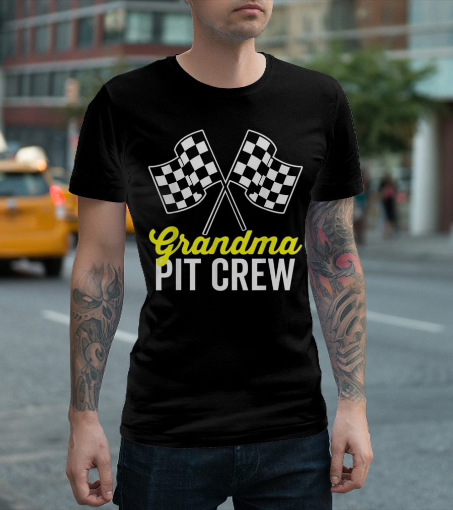 Grandma Pit Crew Checkered Flags Racing Party T-Shirt