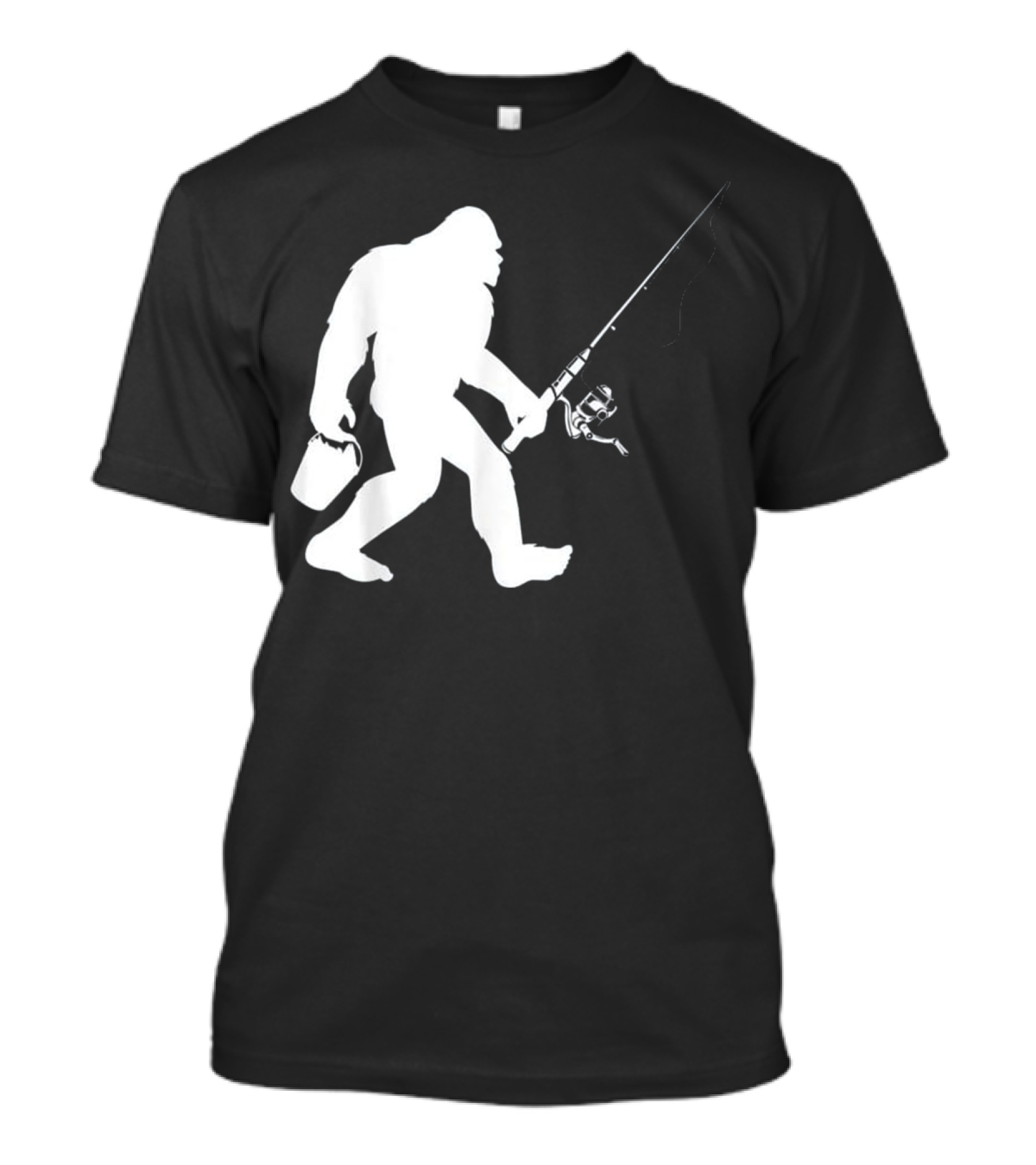 Bigfoot Sasquatch Fishing Silhouette Carrying Rod And Bucket T-Shirt