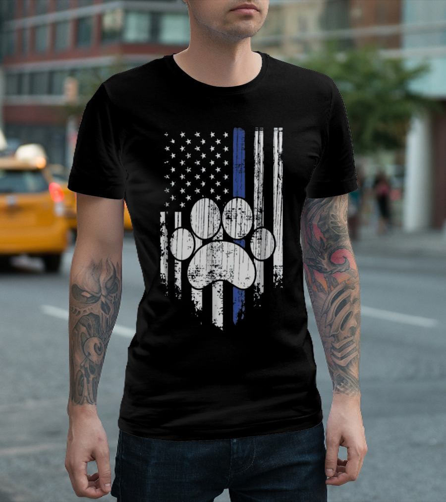 K9 Police Officer Thin Blue Line USA Flag Paw Patrol T-Shirt