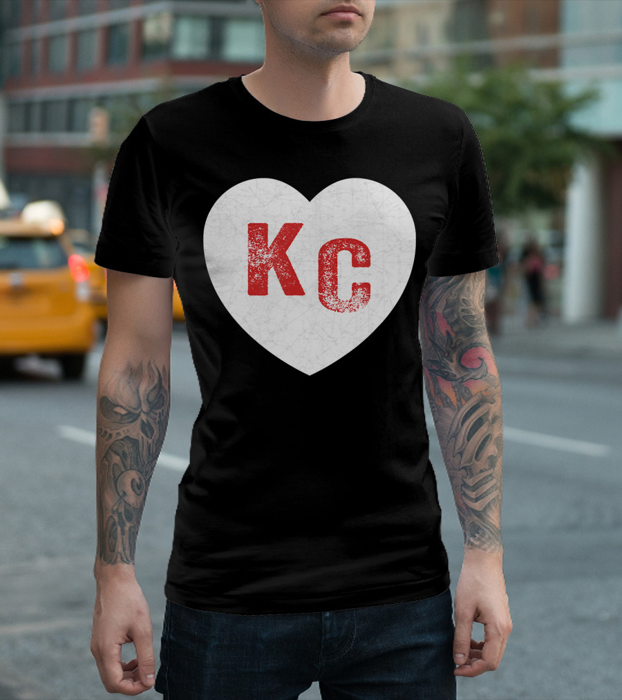KC Kansas City Heart Royal Blue and Red Patrio T-Shirt