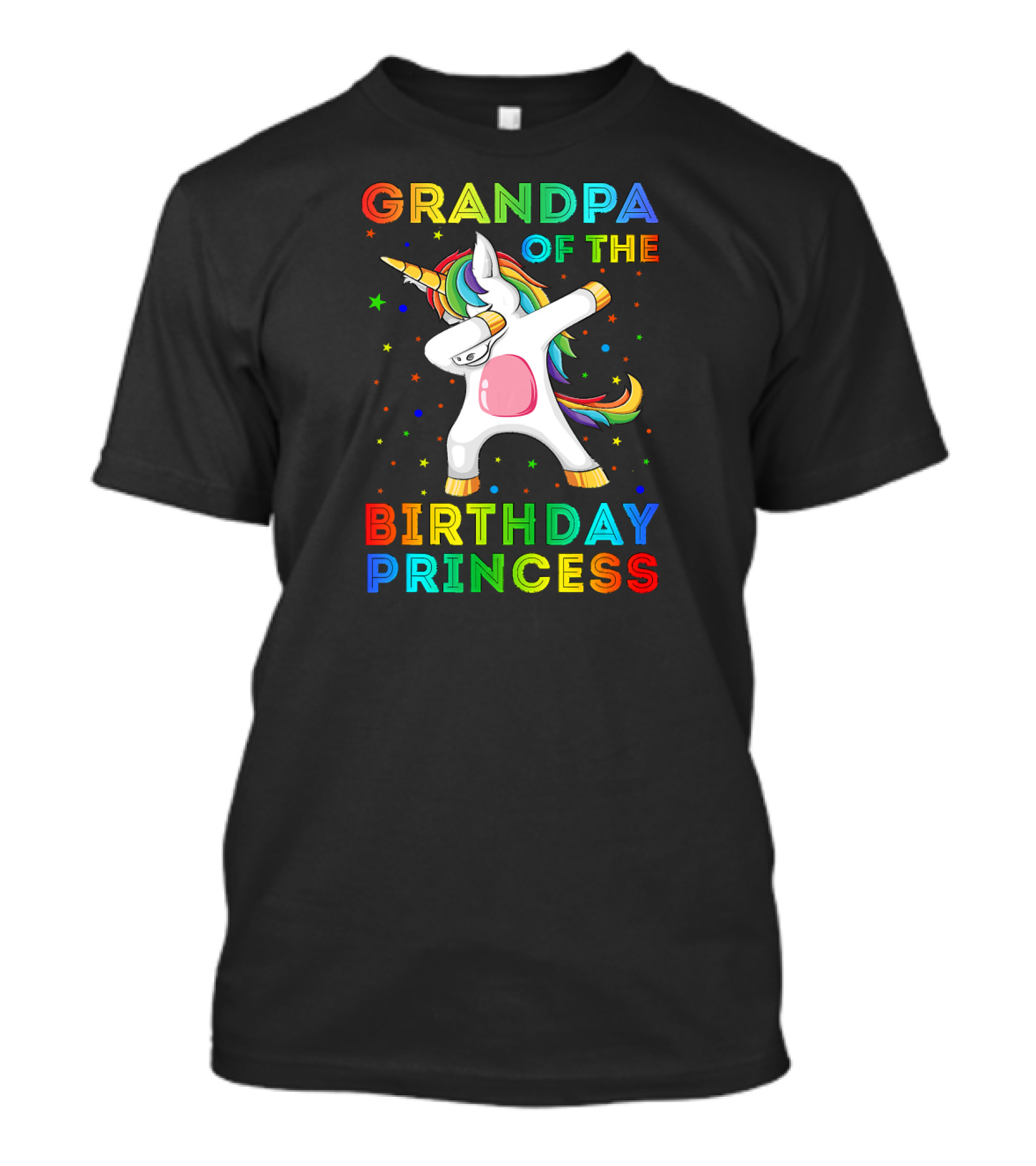 GRANDPA OF THE BIRTHDAY PRINCESS UNICORN DABBING WITH RAINBOW STARS T-Shirt