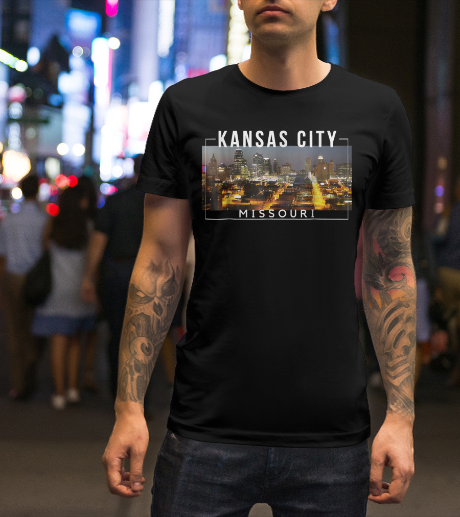 Kansas City Missouri City Of Fountains Skyline Night View T-Shirt