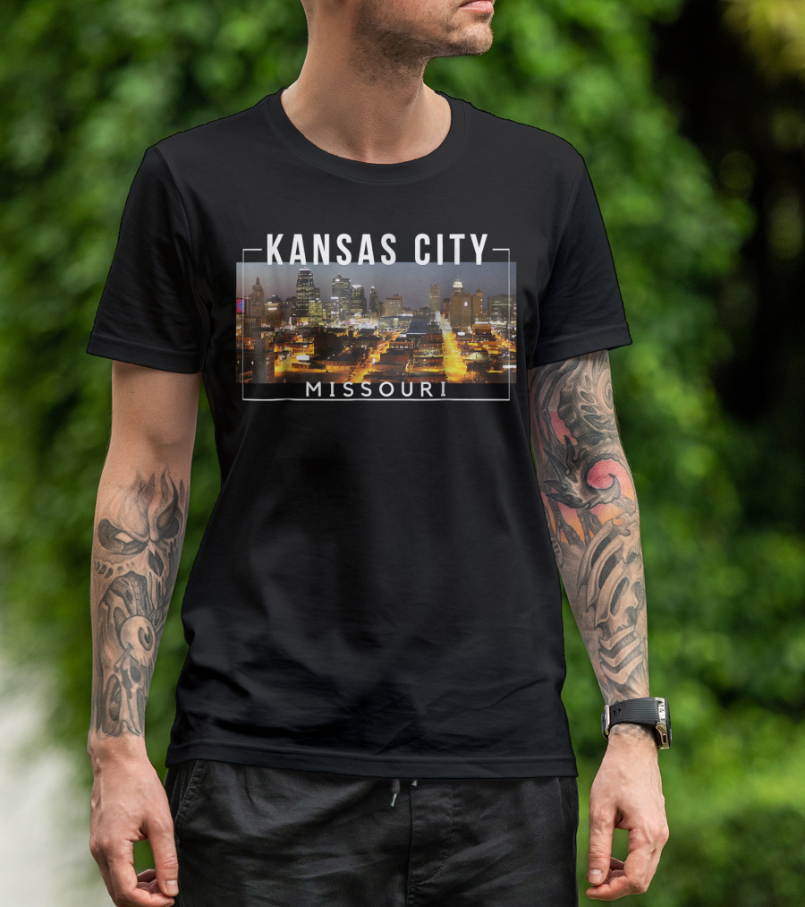 Kansas City Missouri City Of Fountains Skyline Night View T-Shirt