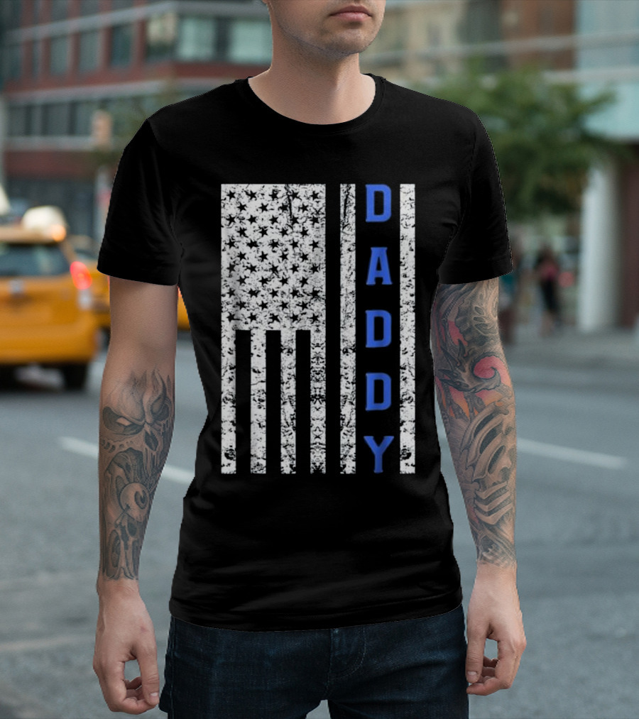 Mens American Flag Daddy Police Dad T-Shirt