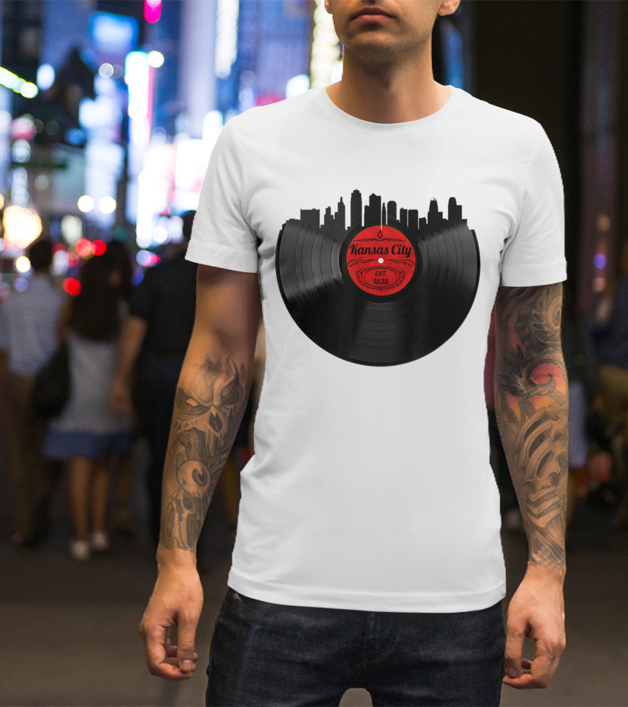 Kansas City Kansas KS Vintage Vinyl Skyline Est. 1838 T-Shirt