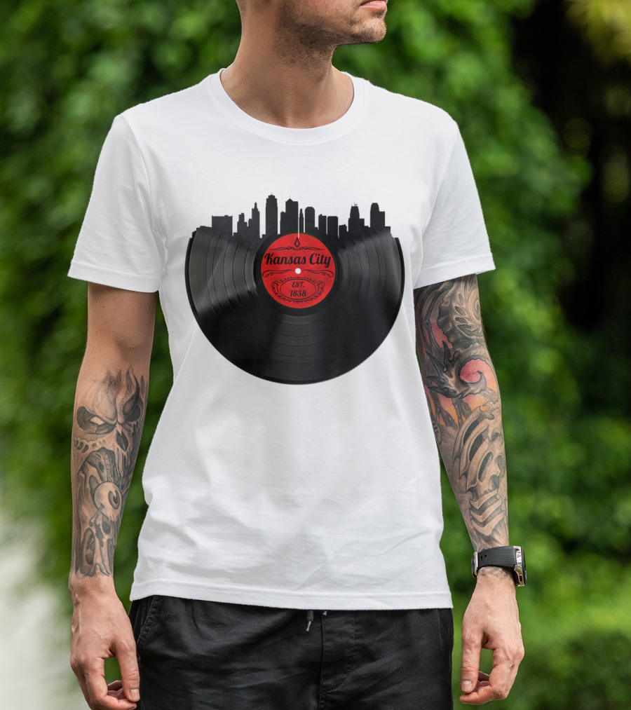 Kansas City Kansas KS Vintage Vinyl Skyline Est. 1838 T-Shirt