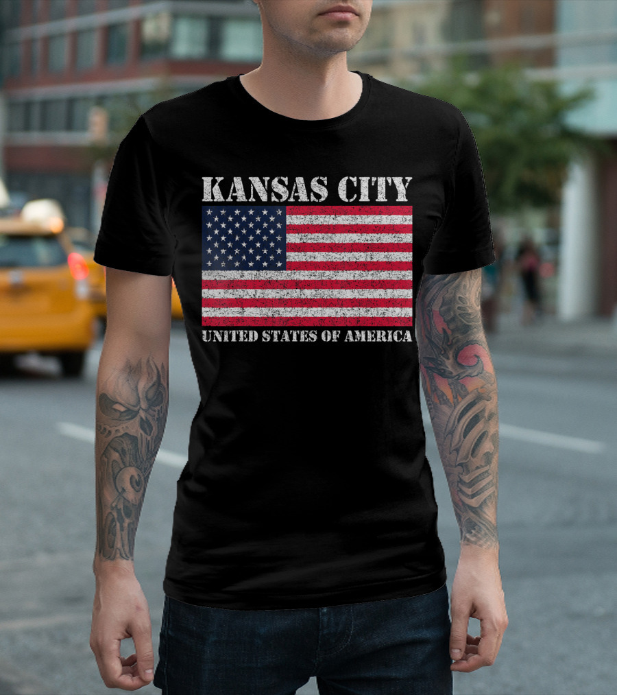 Kansas City United States of America Distressed American Flag T-Shirt