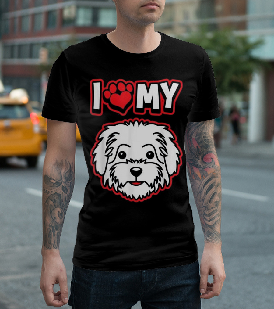 I Love My Maltese Dog Paw Heart Face T-Shirt