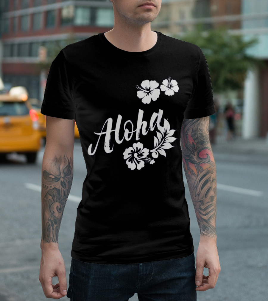 Aloha Hawaiian Surfboard Flowers Hibiscus Surfing T-Shirt