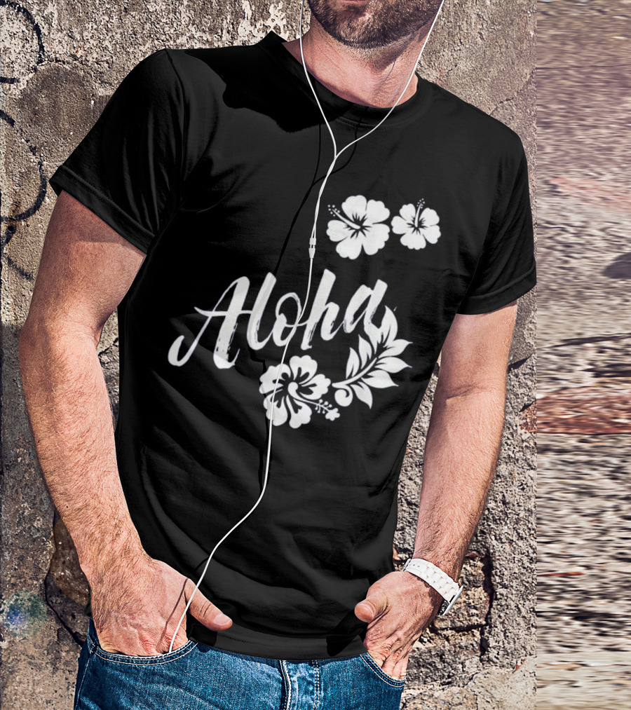 Aloha Hawaiian Surfboard Flowers Hibiscus Surfing T-Shirt