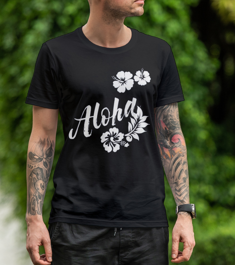Aloha Hawaiian Surfboard Flowers Hibiscus Surfing T-Shirt