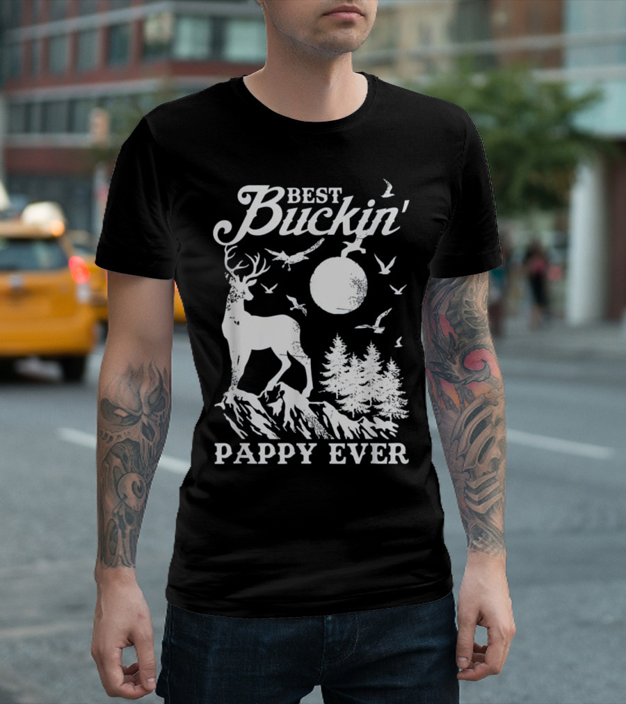 Best Buckin Pappy Ever Deer Moon Forest Scene T-Shirt