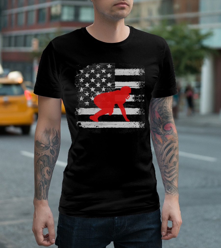 Great Vintage Lineman American Flag Grunge T-Shirt