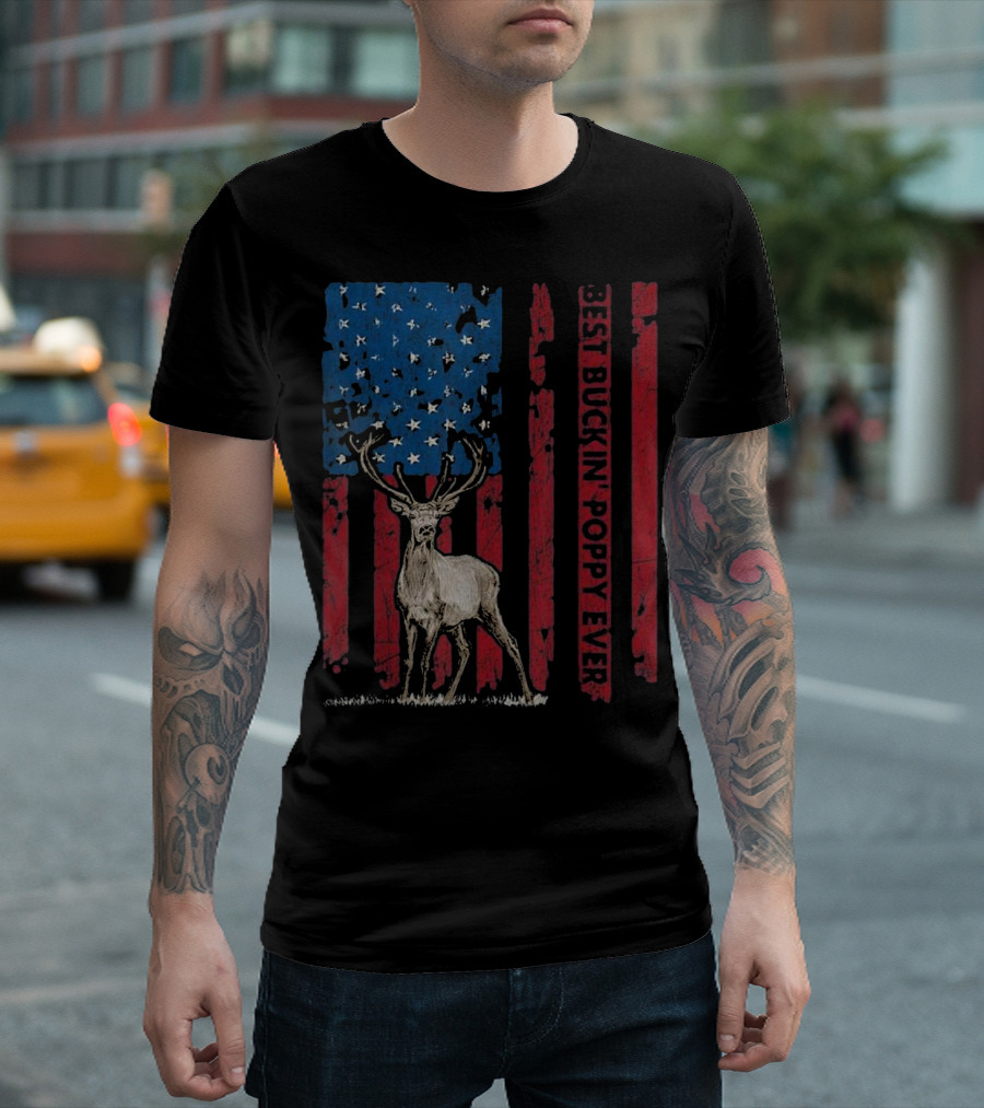 Best Buckin' Poppy Ever Deer Hunting American Flag Deer T-Shirt