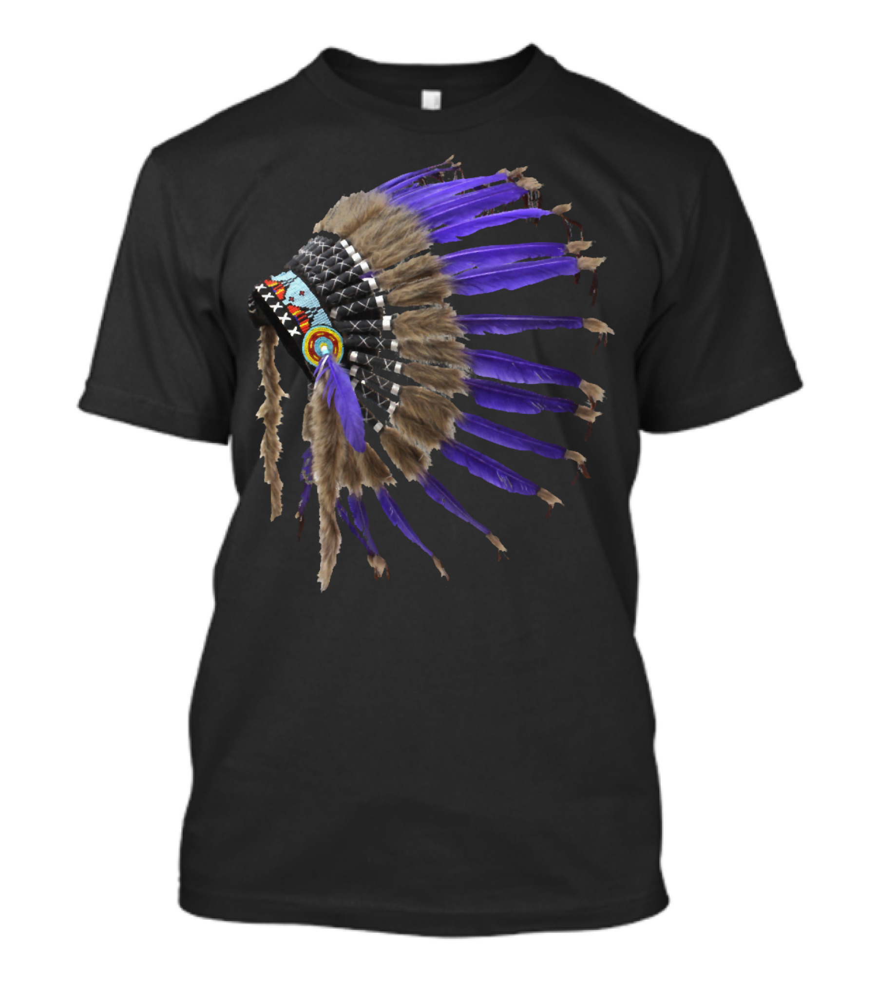 Rez Native American Buffalo Skulls Feather Headdress Purple Feathers T-Shirt