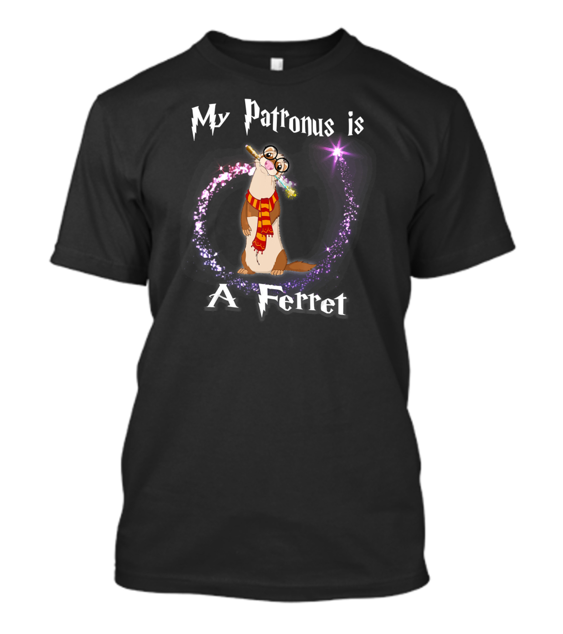 My Patronus Is A Ferret With Wizard Glasses Scarf And Wand Magic Whirl Spiral T-Shirt
