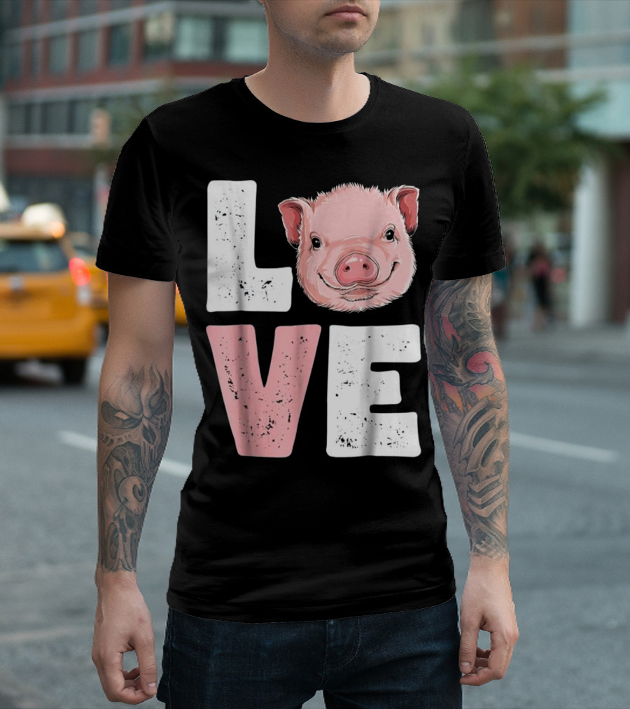 LOVE I Love Pigs Pig Lovers Farming T-Shirt