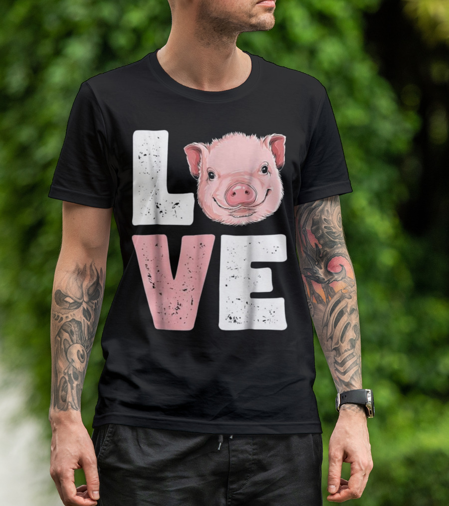 LOVE I Love Pigs Pig Lovers Farming T-Shirt