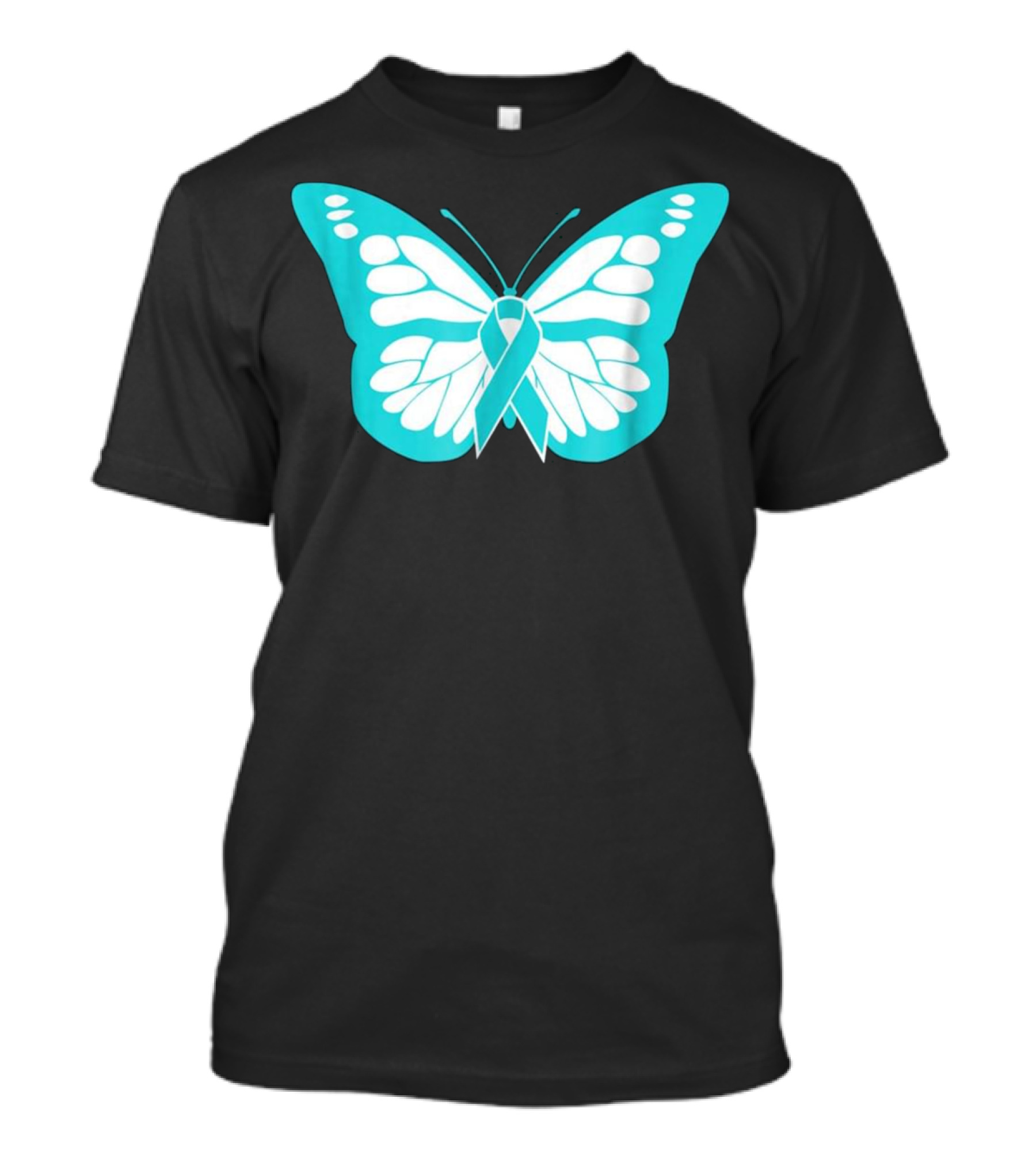 Ribbon Butterfly Teal Awareness Allergic Reaction Foo T-Shirt