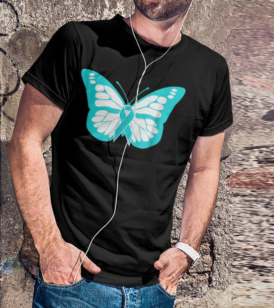 Ribbon Butterfly Teal Awareness Allergic Reaction Foo T-Shirt