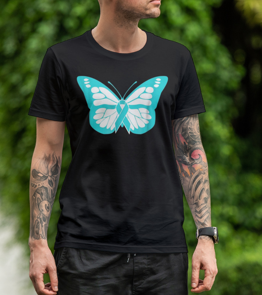 Ribbon Butterfly Teal Awareness Allergic Reaction Foo T-Shirt
