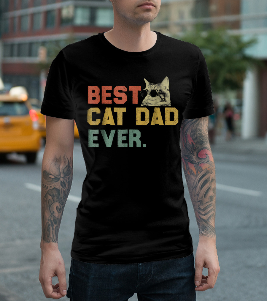 Best Cat Dad Ever Cat Dadd Cool Cat with Sunglasses T-Shirt