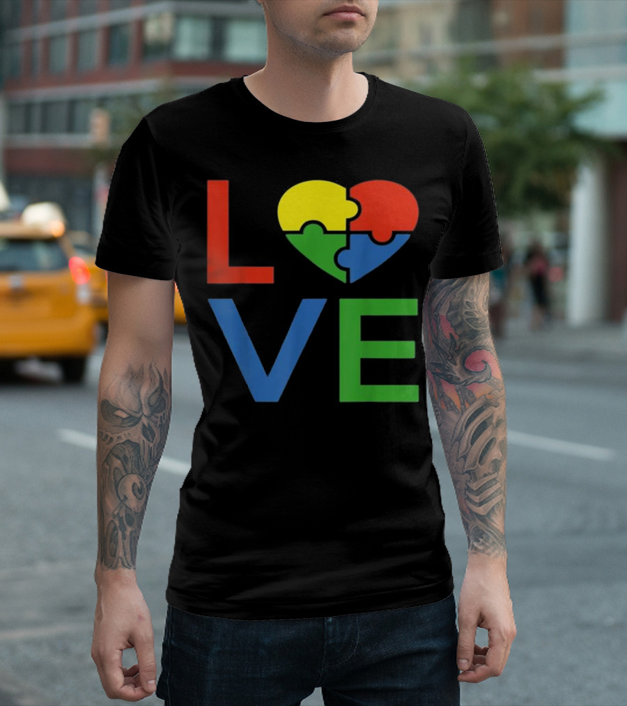 I Love Puzzles Autism Awareness Heart Puzzle Pieces T-Shirt