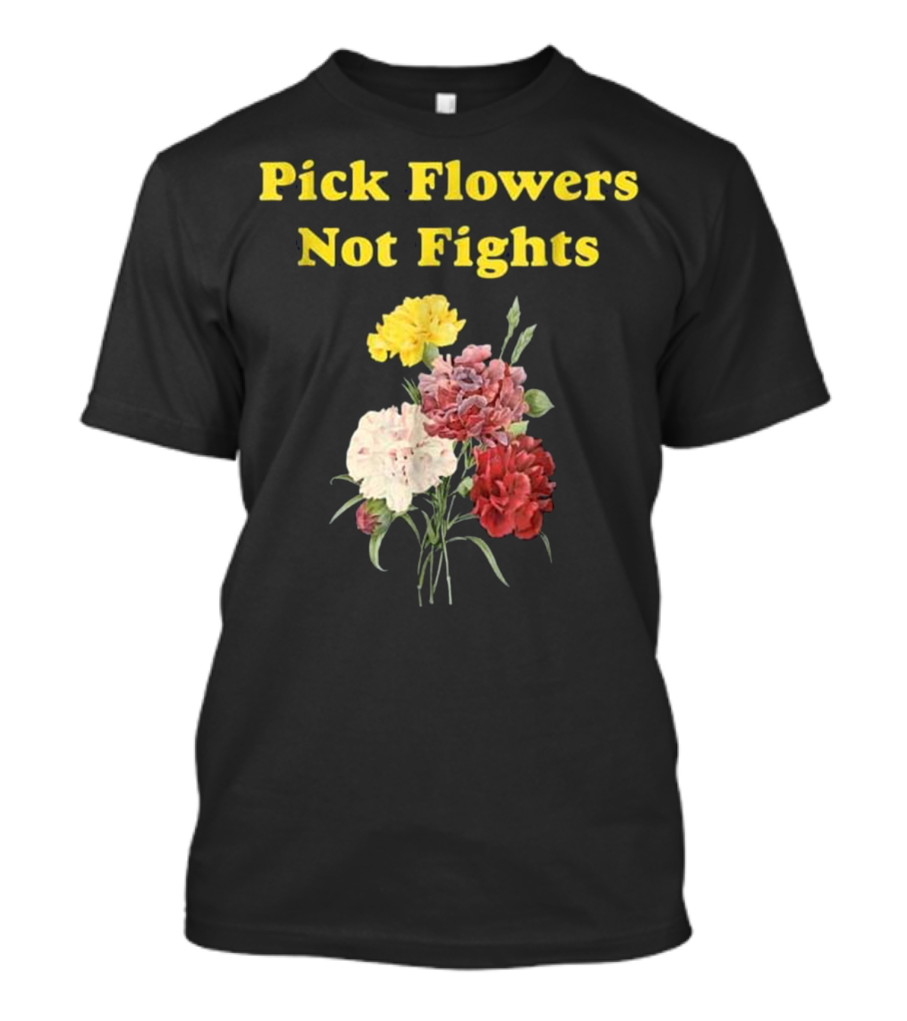 Pick Flowers Not Fights Art Hoe Aesthetic Retro Floral Inspiration T-Shirt