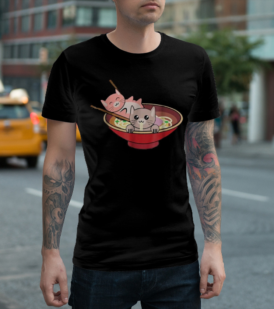 Kawaii Cats Noodles In Ramen Bowl Anime T-Shirt