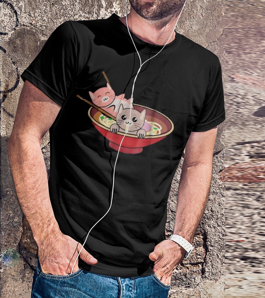 Kawaii Cats Noodles In Ramen Bowl Anime T-Shirt