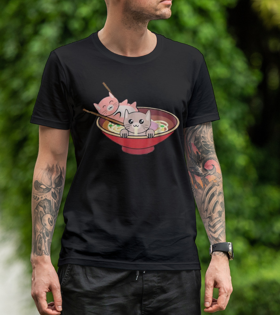 Kawaii Cats Noodles In Ramen Bowl Anime T-Shirt