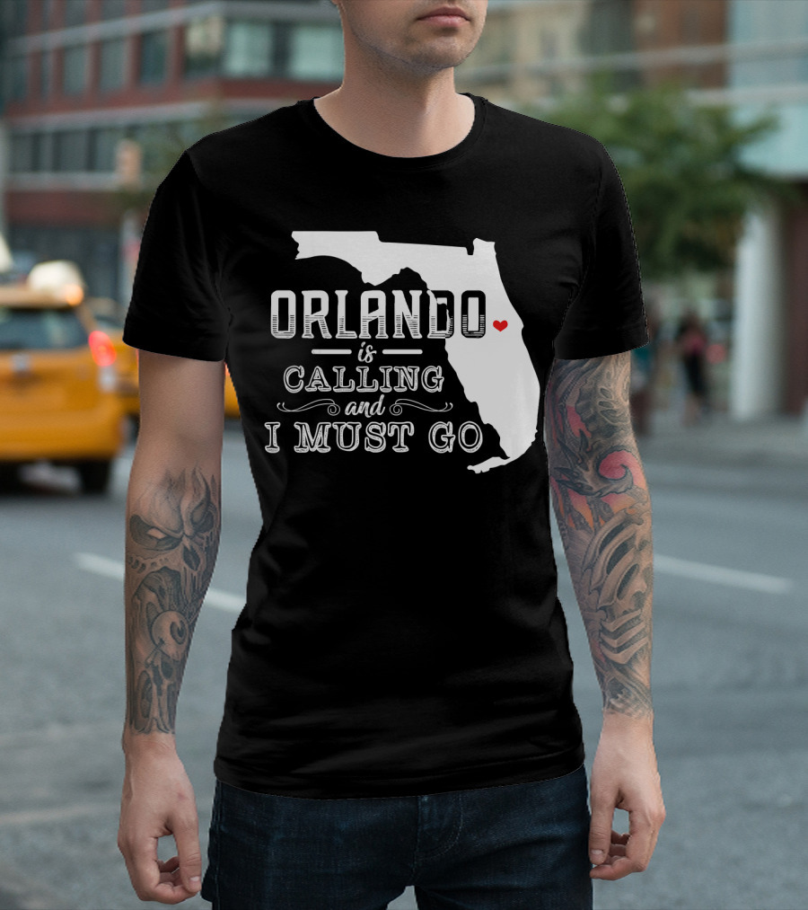 Orlando Is Calling And I Must Go Florida Map With Heart T-Shirt