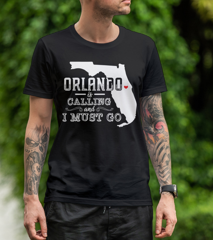 Orlando Is Calling And I Must Go Florida Map With Heart T-Shirt