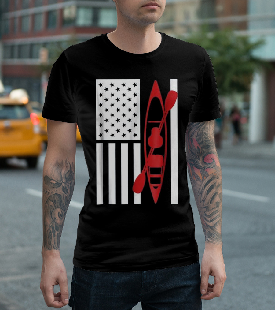 American Flag Kayak Paddle Stars and Stripes Cool Kaya T-Shirt